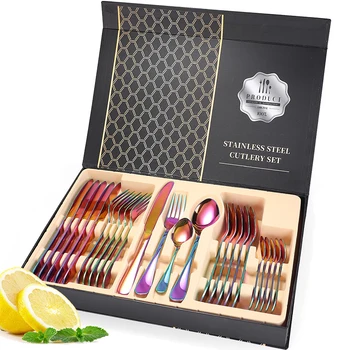 

Exquisite High-grade Stainless Steel Tableware 24 Pieces Set Mirror Polished Four Main Pieces Knife Fork Spoon High-end Gift Set
