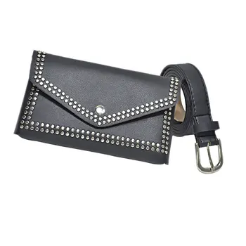 

Fashion Women Belt Bags Solid Color Rivet Shoulder Waist Bags Women PU Leather Fanny Packs Casual Purse Wallet Chest Belt Bag