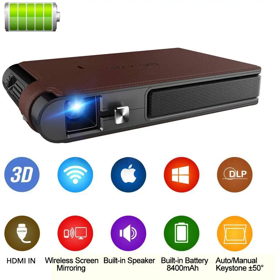  Portable Mini DLP 3D Projector HDMI WiFi Support HD 1080P Wireless Pico Pocket Projector Auto Keyst