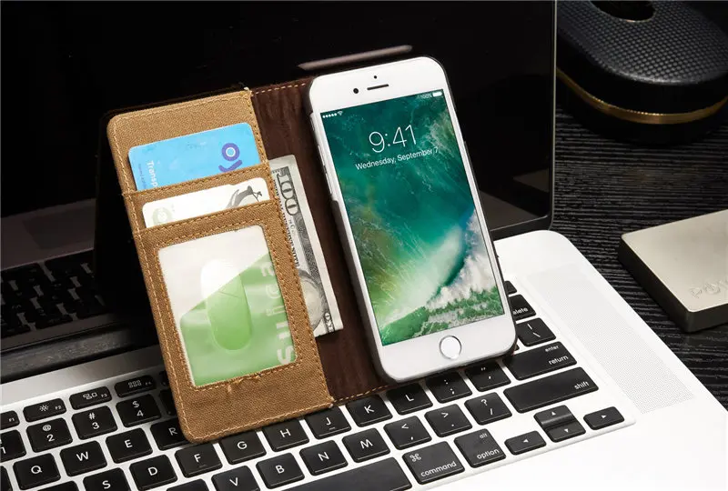 Холщовый чехол-кошелек с подставкой для iPhone 7 8, чехол, роскошный держатель для карт, задняя крышка для телефона, откидная крышка для iPhone 8, чехол, Fundas
