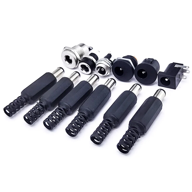2/5/10Pairs DC 5.5 x 2.1mm Male Plugs + DC Power Socket Female Jack Screw Nut Panel Mount Connector DC022 005 025 022K 099 022B
