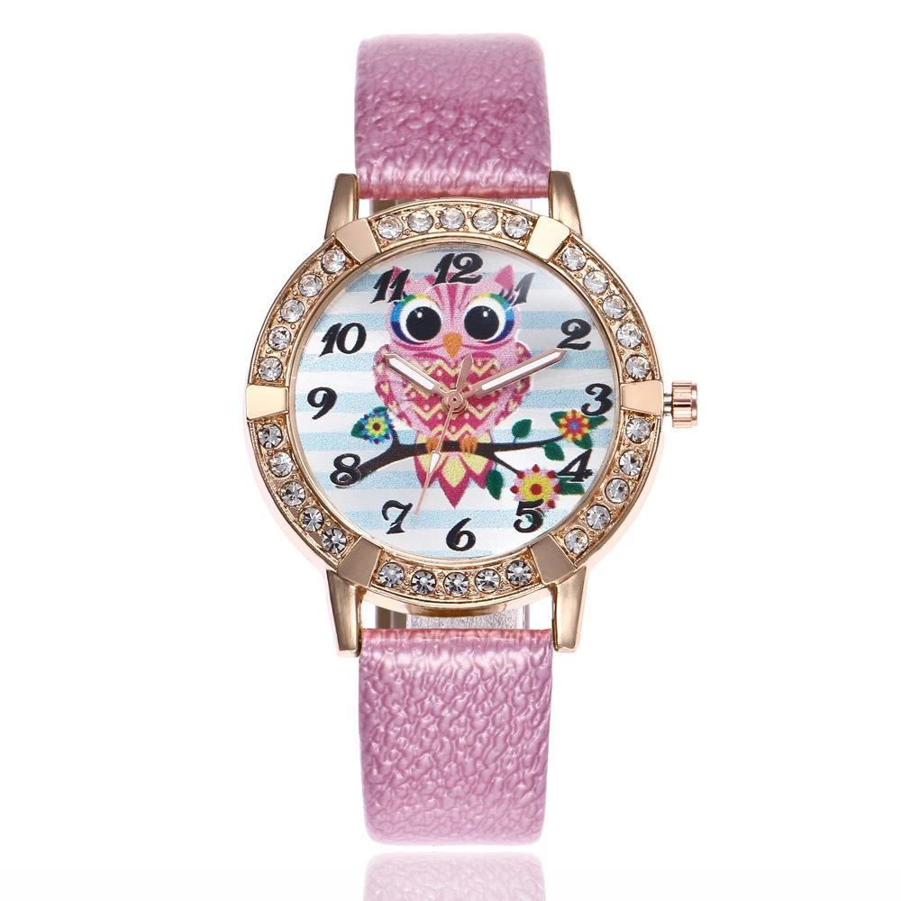 

2020 Women Leather Watches Cute Owl Pattern Quartz Watch Ladies Diamond Dec Analog Wristwatch Clock Reloj Mujer Ceasuri Relogio
