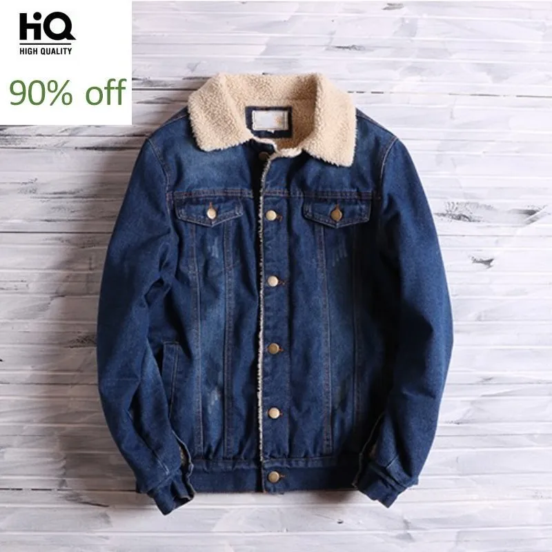 

Japan Style Vintage Men Cotton Washed Slim Warm Denim Jacket High Street Winter Thicken Single Breasted Cowboy Coat Outerwear