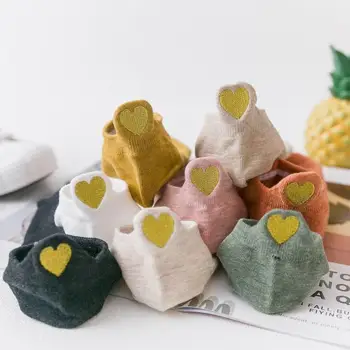 

1Pair Soft Heart Socks Women Low Cut Cotton Socks Japanese Ankle Short Embroidery Gold Heart Socks New Casual Couple Socks