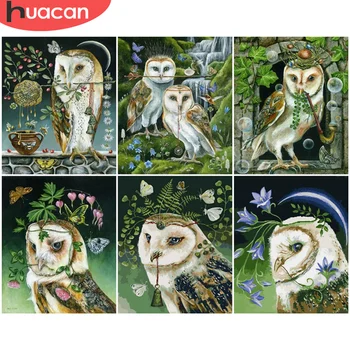 

HUACAN Oil Painting By Numbers Frame Owl Acrylic Modern Wall Art Paint By Number On Canvas Animal Kits Home Decoration