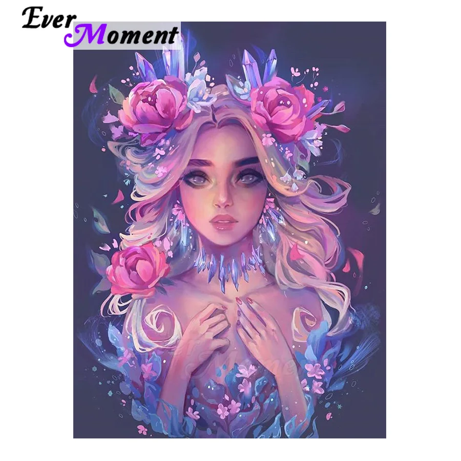 Ever Moment Набор алмазной краски мультяшная красивая девушка с цветами в темноте