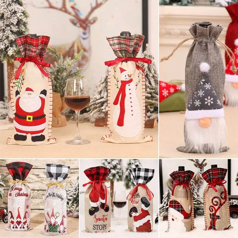 Christmas Wine Bottle Cover Merry Christmas Decorations For Home Christmas Ornament Xmas Table Decor New Year 2024 Navidad Gift