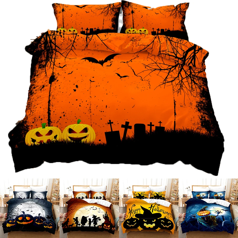 

Halloween Style 3D Luminous Pumpkin Lanterns Printing Pattern Bedding Sets Comforter Cover with Pillowcase 2/3 Pcs 11 Size