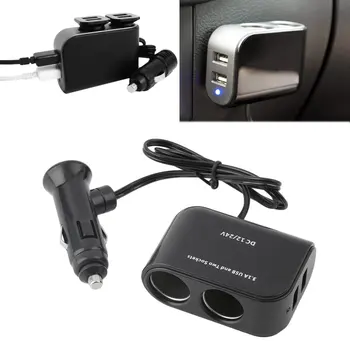

2 Way Car Cigarette Lighter +LED Light Switch Auto Socket Splitter Charger USB 12V/24V vehicle lighter adapter