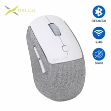 Delux m520db silencioso mouse sem fio bluetooth 5.0 3.0 + 2.4ghz multi modo mini ratos com capa têxtil substituível para computador