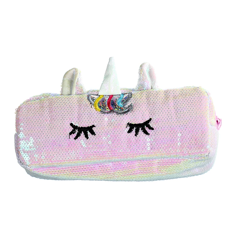 Женская сумка для макияжа с блестками в виде единорога, Студенческая новая школьная большая сумка-карандаш, чехол для путешествий с героями мультфильмов, косметичка, цветная сумка для помады - Цвет: Light Pink