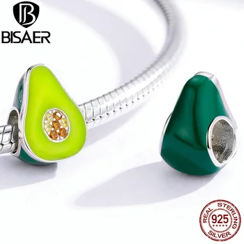 

Avocado Beads BISAER Hot Sale 925 Sterling Silver Green Enamel Avocado Fruit Beads Charms fit Women Bracelets DIY Jewelry EFC129