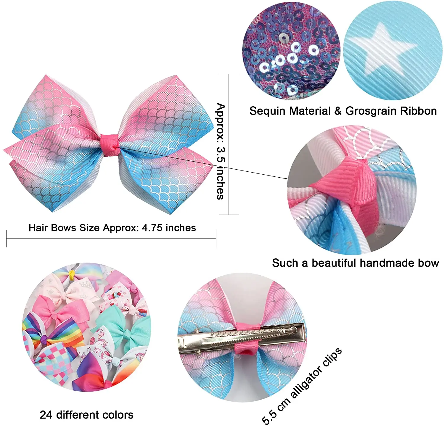  5.5 Inch Grosgrain Hair Bow Clip For Woman And Girls