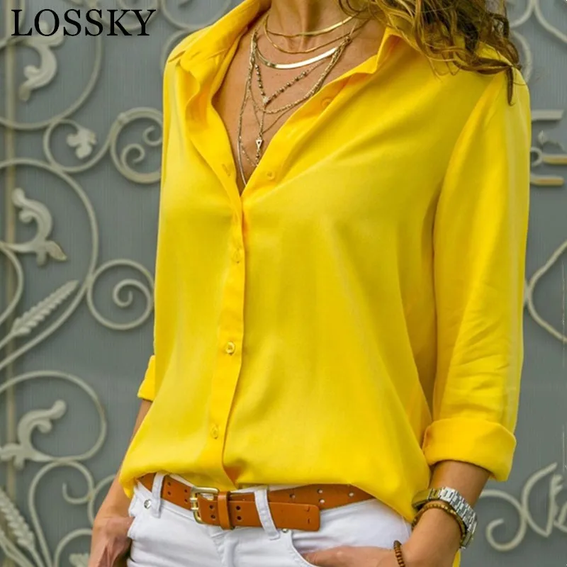 Casual Loose Women Blouse Shirts 2019 Autumn Basic V Neck Plus Size Blouse Long Sleeve Buttons White Shirt Women Tops Clothing