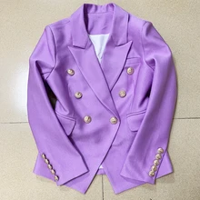 Chaqueta de piqué ajustada para mujer, Blazer lila con botones de León, doble botonadura, 2022