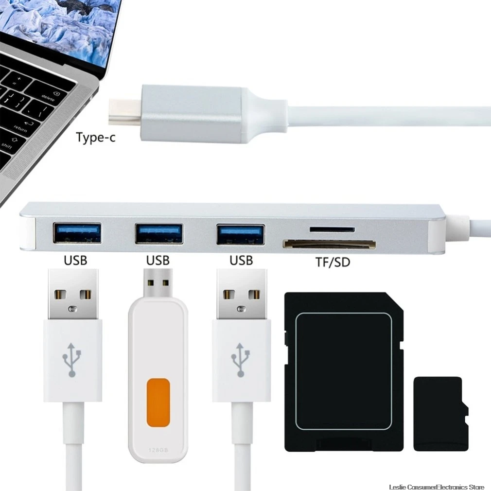 5-в-1 Тип-C концентратор Alu mi ню сплав USB-C адаптер USB 3,0 Порты и разъёмы SD/устройство для считывания с tf-карт для Xiaomi mi Тетрадь Air 12,5 13," чехол для ноутбука