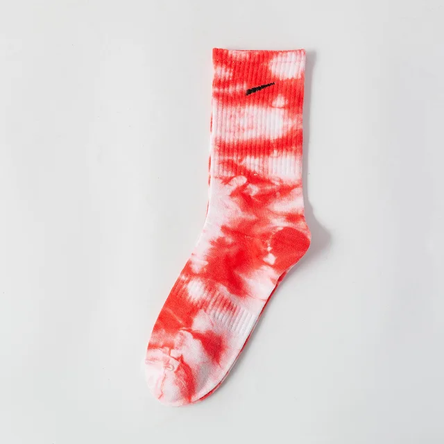 New Fashion Tie-dye Men and Women Socks Cotton Colorful Vortex Hook 19 Styles HipHop Skateboard Funny Happy Soft Girls Sockings Orange