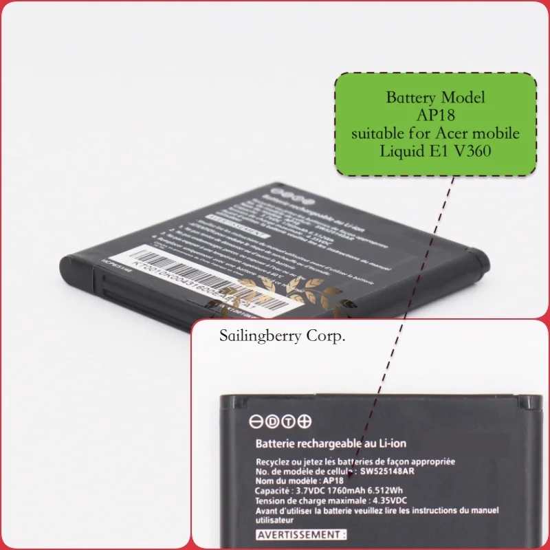 Аккумулятор подходит для acer mobile Liquid E1 V360 с батареей модели BAT AP18|Аккумуляторы