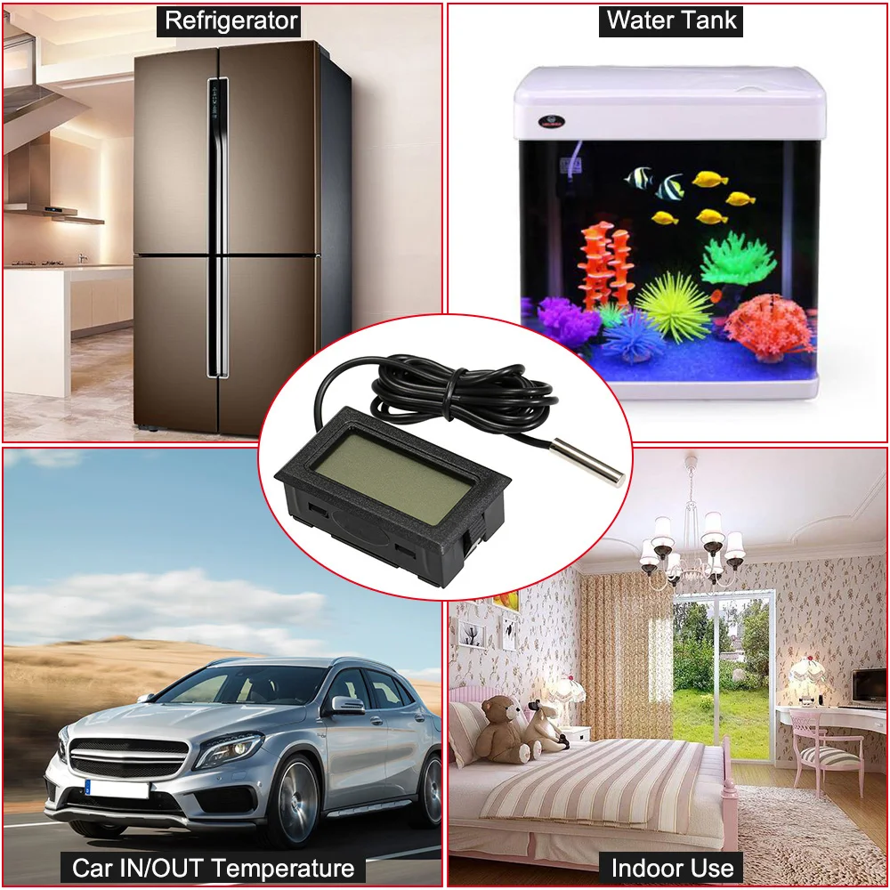 

LCD Display Mini Digital Thermometer Electronic Temperature Meters Interior Aquarium Refrigerator Thermometer with Probe for bmw