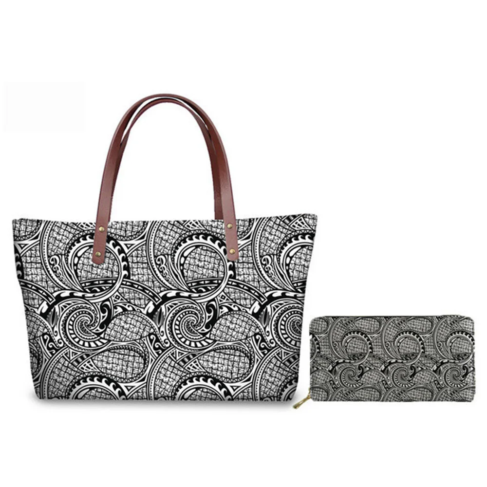 HYCOOL Women Handbag And Wallet Set Hawaiian Tropical Flower Polynesian Pattern Ladies Shoulder Bags New Trendy Luxury Bag