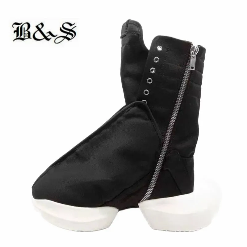 

Black& Street 2022ss exclusive handmade satin high top catwalk Boots lace up trainer rock platform thick sole increasing Botas