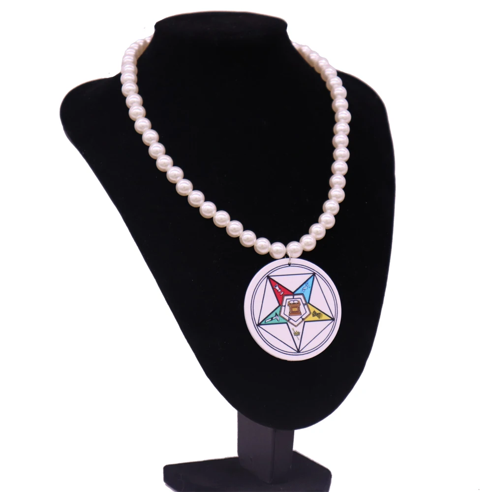 

Abadon Fashion Greek Sorority Fraternity Jewelry Order Of Easter Star OES Printed Natural Wood Pearl Necklace Masonic Gifts