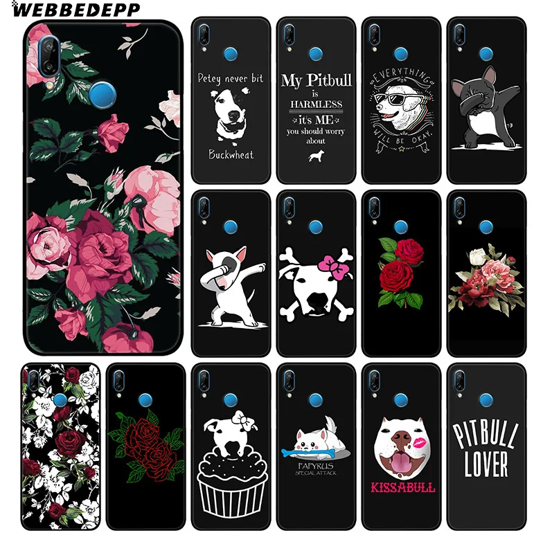 Pitbull Dog Flower Rose Soft Case for Huawei Mate 30 P20 P30 P Smart Z Plus Lite Pro 2018 2019 Honor View 20 9X |