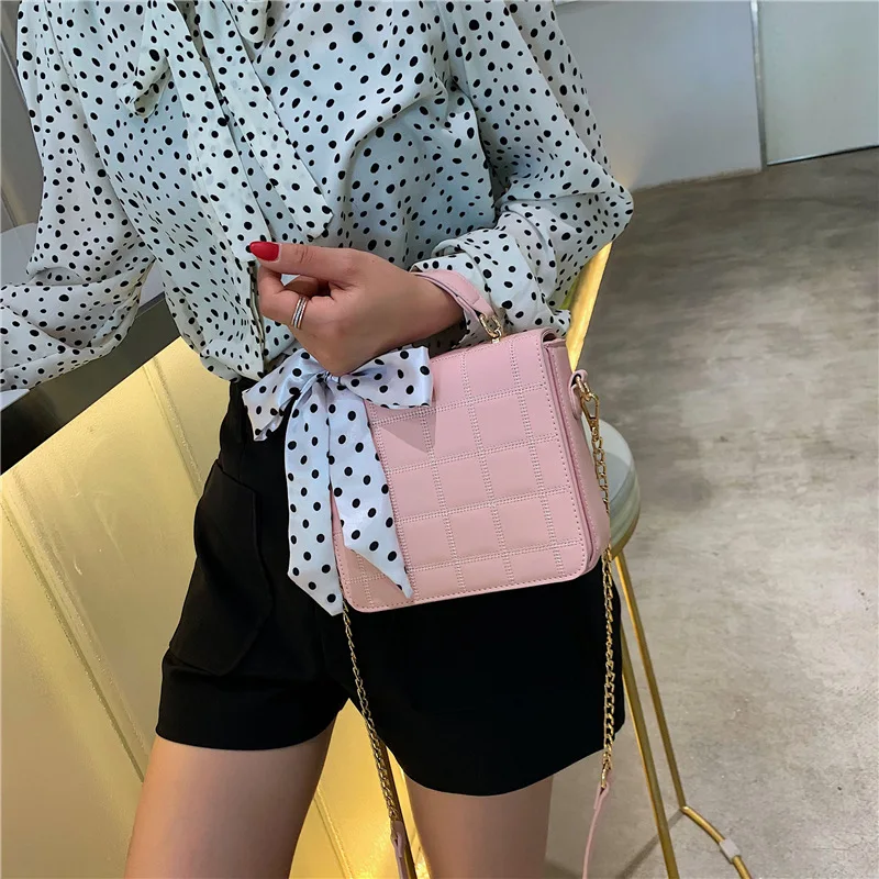 

JIULIN 2019 new 20 grid car sewing three-dimensional square bag wave spot silk towel single shoulder oblique span woman bag