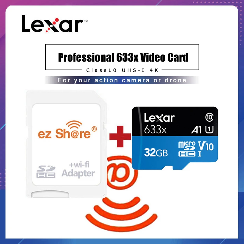 

ezshare Wireless wifi adapter+Lexar Micro SD Card 128GB 32GB Class 10 633x 64GB wifi wireless TF Card 16gb Flash Memory Card