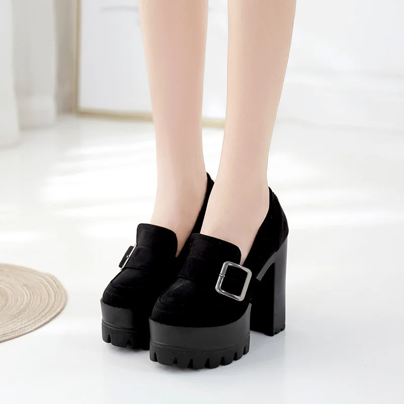 

Black Boots Shoes Lace Up Bootee Woman 2019 Clogs Platform Chunky Heel Luxury Designer Round Toe High Heel Sexy Lolita Autumn