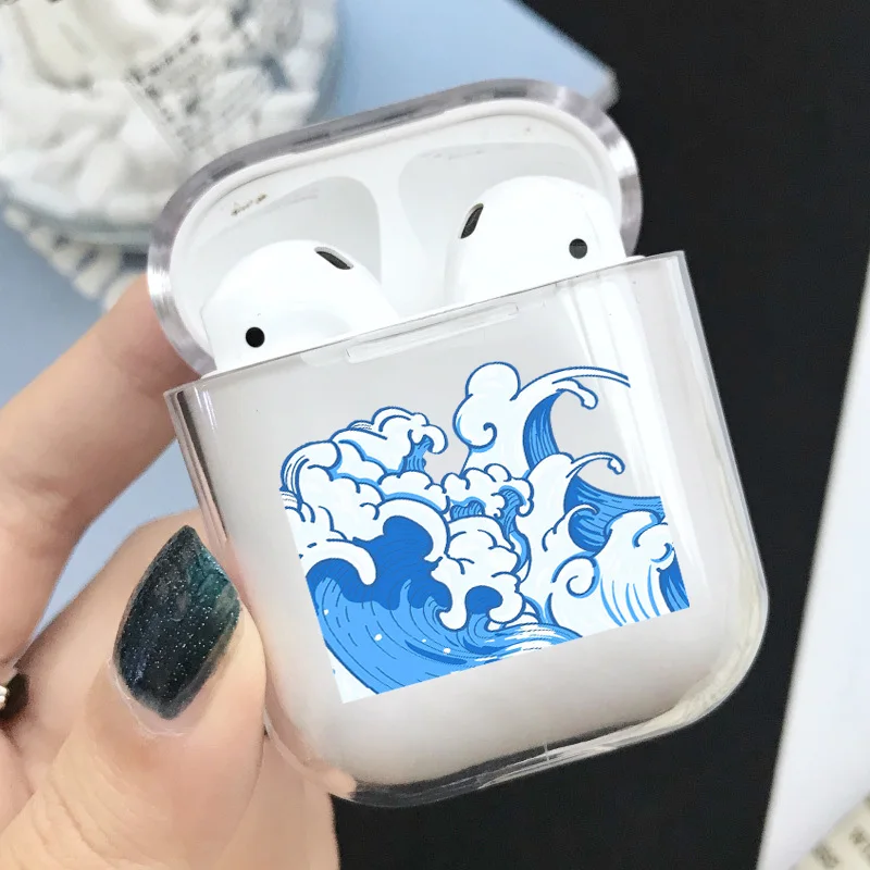 Мягкий силиконовый милый Чехол Air Pods для Apple airpods, Роскошный прозрачный чехол Airpods с рисунком морской волны, аксессуары для наушников