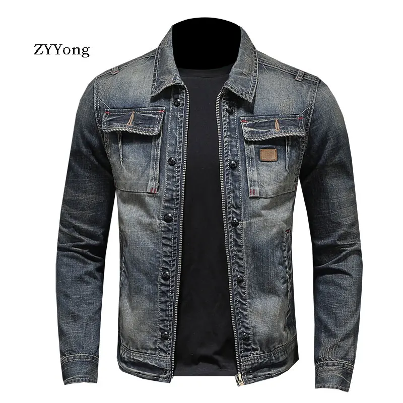 Best Price ZYYong Мужская джинсовая куртка высокого качества, Модная Тонкая джинсовая куртка, джинсовая повседневная мужская куртка из хлопка с отворото... Best Price ZYYong Мужская джинсовая куртка высокого качества, Модная Тонкая джинсовая куртка, джинсовая повседневная мужская куртка из хлопка с отворото...