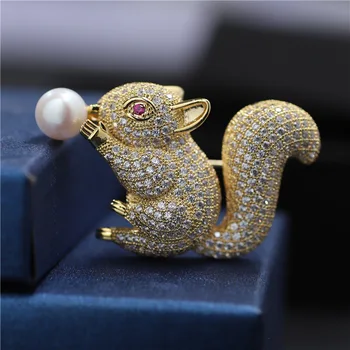 

KingDeng Natural Pearl Brooches Copper Squirrel Gifts for Women Christmas Jewelry Enamel Pin Cute Zircon Laple Pins Animal