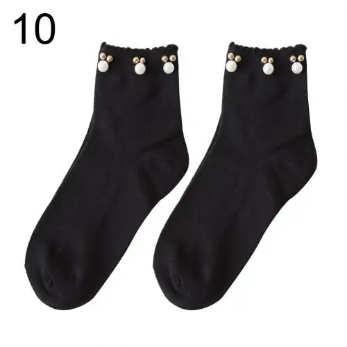 Женские короткие носки, двухцветные, искусственный жемчуг, бисер, дышащие женские эластичные короткие носки, женские японские хлопковые носки Harajuku soc - Цвет: 10