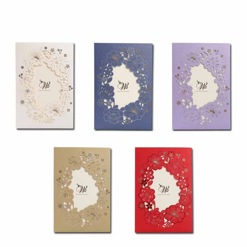  10 Pcs/Set Korean Style Laser Hollow Hot Stamping Invitation Wedding Invitation Wishes Greeting Car - 4.00039E+12