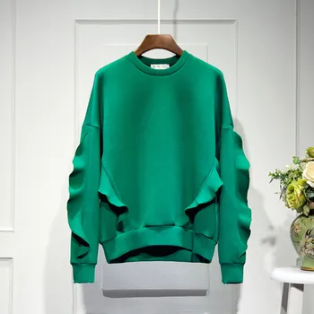 

SuperAen 2020 Spring Fashion New Hoody Wild Sweatshirts Women Ruffles Long-Sleeved Ladies Sweatshirts Round Collar Tops Female