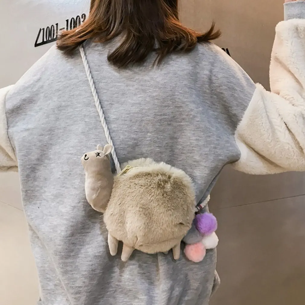 Mini Soft Lovely Cute Alpaca/Rabbit Design Plush Trendy Women Bag Messenger Bag Casual Ladies Single Shoulder Bag