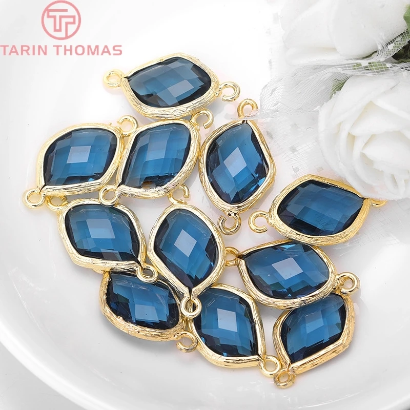 Set of 4 Elegant 24K Gold or Silver Brass Connect Charms with Colorful Glass Beads