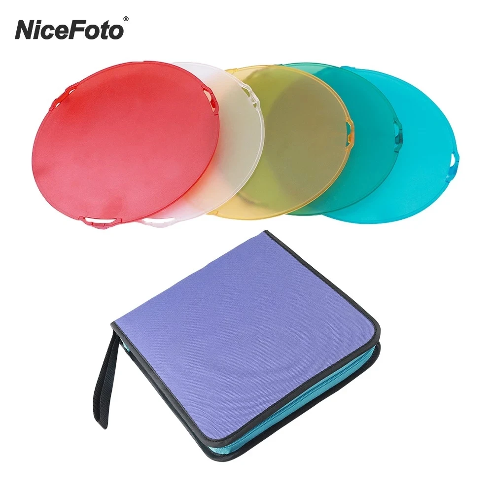 NiceFoto 5pcs/set Standard Beauty Dish Reflector Color Filters Diffuser φ185mm With Carry Bag For Strobe Flash φ185mm Reflector