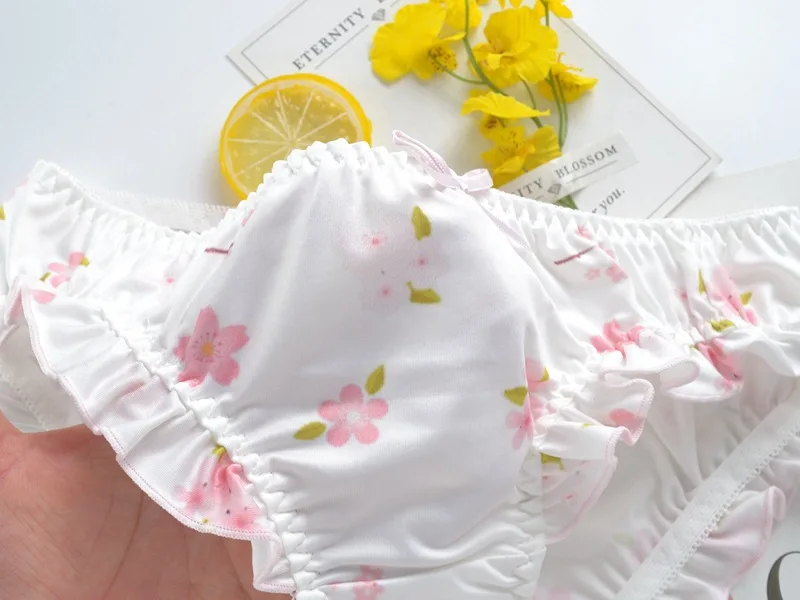 Милые гофрированные трусики для девочек, японское нижнее белье с рисунком лоли, молочное шелковое белье для женщин