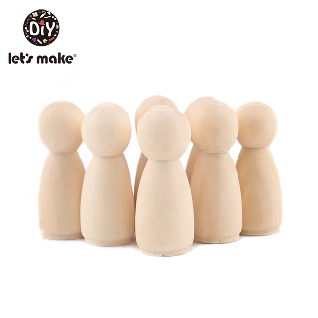 Let's Make 10PCS 65mm,55mm,43mm,35mm Wooden Peg Dolls Girl Boy Wood Dolls Kids Room Decor DIY Unfinished Wooden Peg Dolls 1