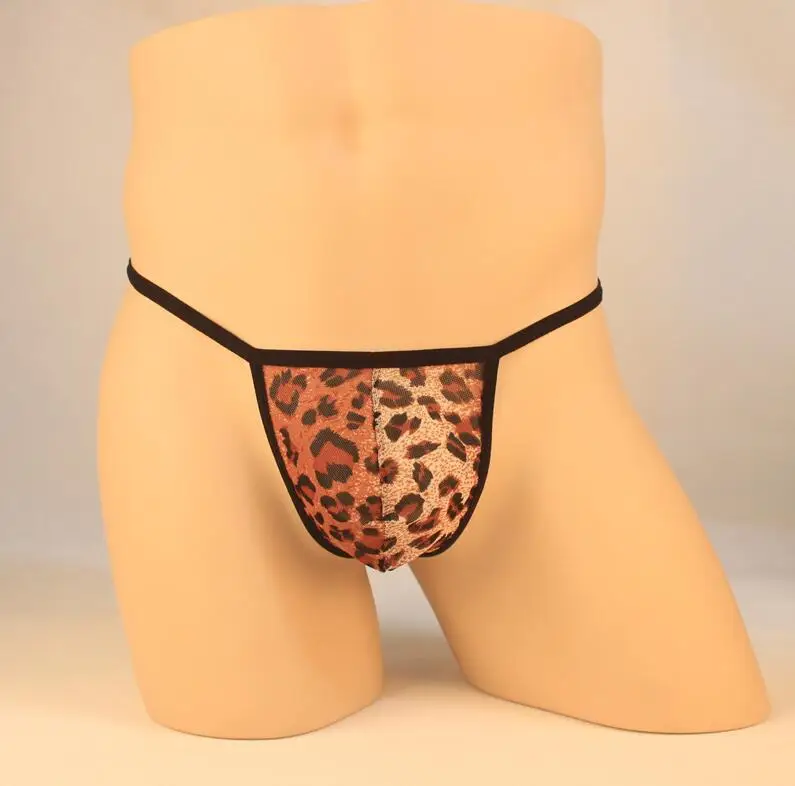 Мужские трусы стринги с низкой посадкой U-образным вырезом и леопардовым принтом
