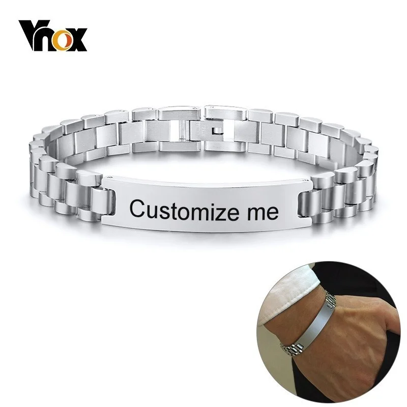 Vnox Kostenloser Personalisieren 10mm Edelstahl ID Armbänder für Männer Casual Männlich Pulseira Valentinstag Geschenk für Ihn Drop Shipping