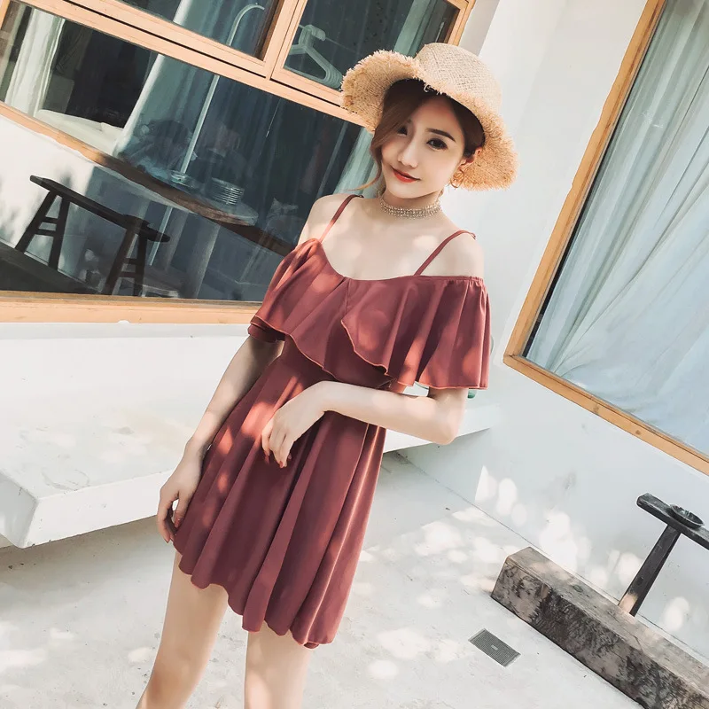

New Style Two-Piece Set Two-piece Swimsuits Women's Graceful Bikini Small Bust Gathering Skirt Conservative Boxer Hot Springs Ba