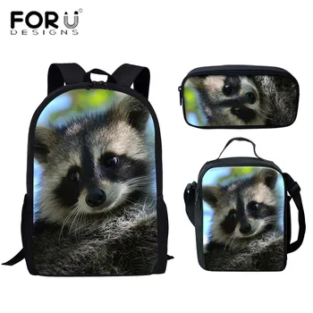 

FORUDESIGNS Raccoon Design Junior High School Backpacks For Girls Primary Book Bags Large Capacity School Bags Mochila 2020 sac