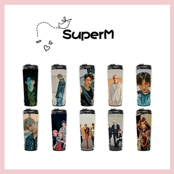

Kpop SuperM Mini Album Stainless Steel Water Cup K-pop BAEKHYUN LUCAS MARK TAEYONG TEN TAEMIN KAI Double Layer Curve Cups Bottle