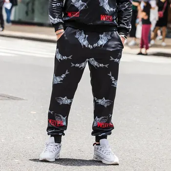 

Tide brand large size casual trousers add increase sports loose stripes printed fat guy men's trousers