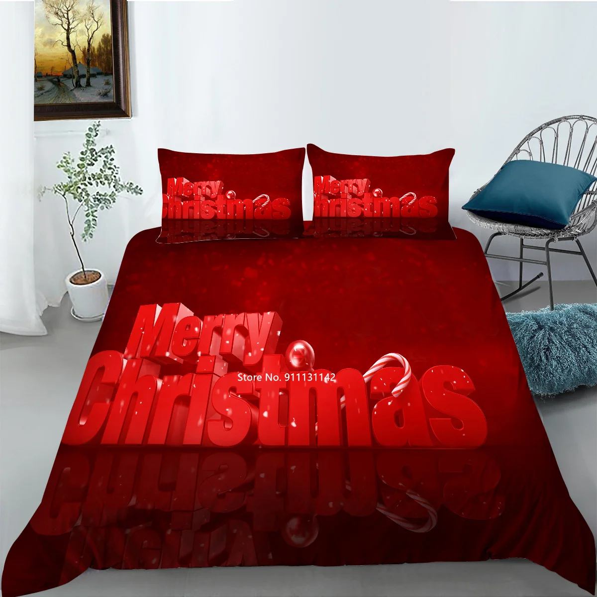 Creative Cartoon Christmas Pattern Bedding Set 3D Digital Printed Down Duvet Cover Pillowcase Multi-size Bedroom Home Textile