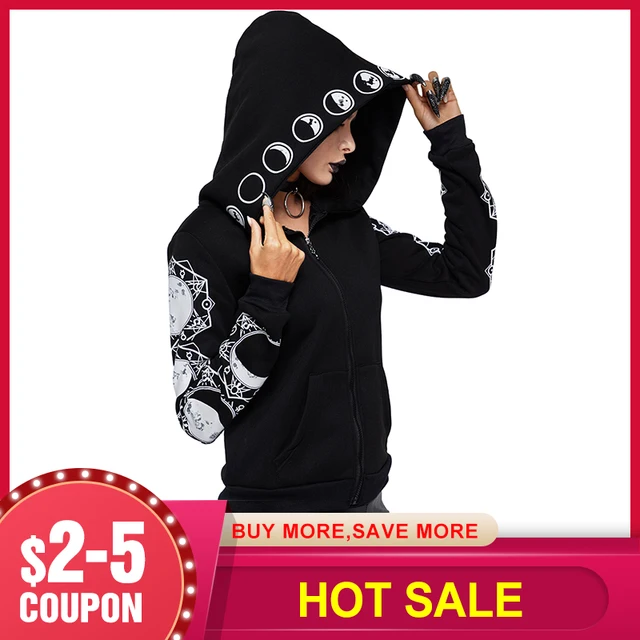 US $12.52 2020 Gothic Women Hoodie Casual Long Sleeve Hooded Zip-up Sweatshirts Fashion Hooded Female Jumper