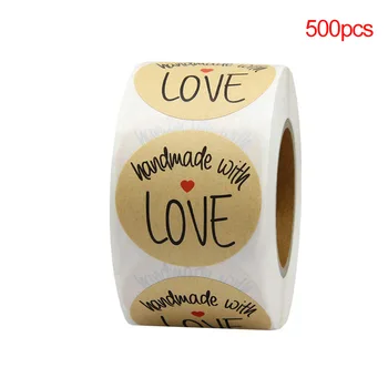 

500pcs/Roll Adhesive Sticker Kraft Round Labels 1Inch DIY Hand Made Handmade With Love Label Wedding Stickers Handmade Labels